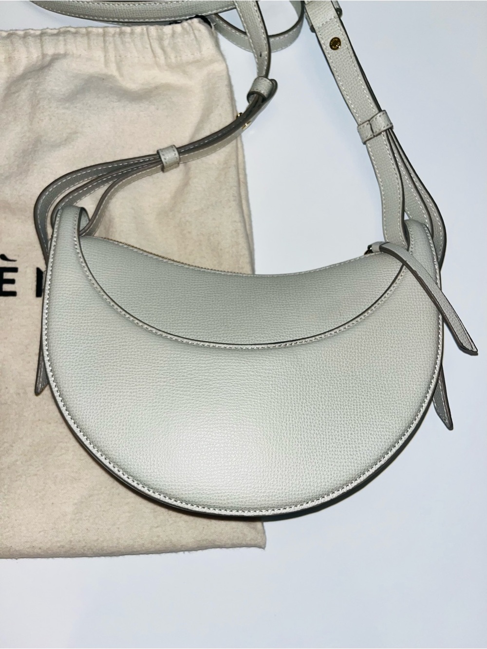 Authentic Polène Numéro Dix Bag - Textured Chalk Leather Crescent Crossbody Bag - Picture 9 of 14